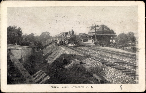 Briefkaart Lyndhurst New Jersey de VS, Stationsplein