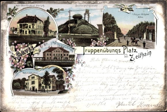 Litho Zeithain in Sachsen, Truppenübungsplatz, Kommandantur, Oberförsterei, Beobachtungsstand