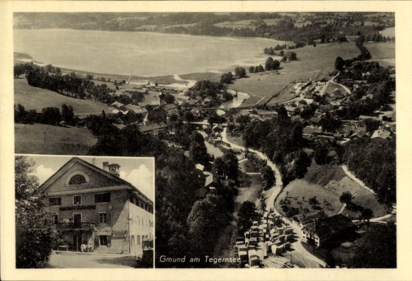 Postcard Gmund am Tegernsee Upper Bavaria, Louisenthal, inn, butcher shop, aerial photograph