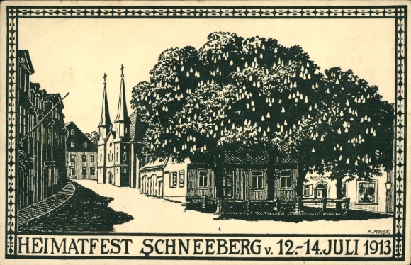 Artysta KP Major, A., Schneeberg w Rudawach, kościół, festiwal lokalny 1913