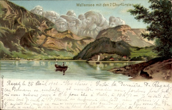 Chromo-Litho Canton of Saint Gallen, Wallensee with the 7 Electors