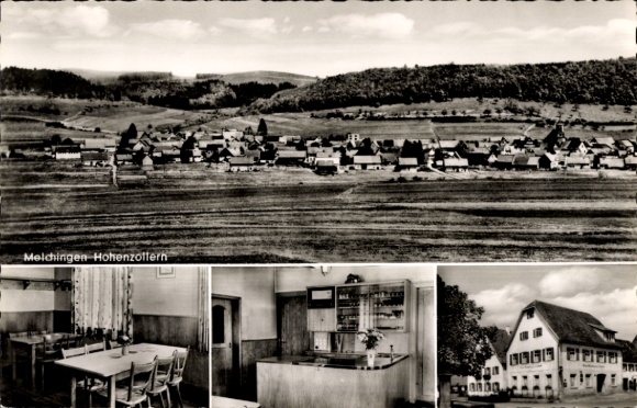 Postcard Melchingen Burladingen in the Swabian Alb, Panorama, Gasthaus zum Lamm, owner Heinzelmann