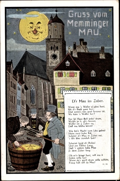 Artist PC Memmingen on the Iller Swabia, Memminger Mau, moon face, D&#39;r Mau in the tub