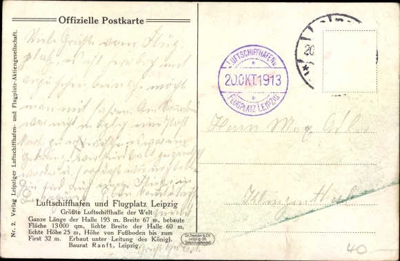 Ansichtkaart Leipzig in Saksen, luchtschiphaven, 22 juni 1913, graaf Zeppelin, koning Friedrich August III.