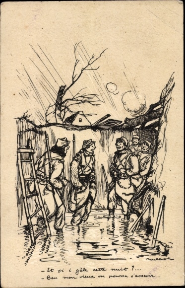 Artist PC Poulbot, Francisque, French soldiers in the trenches