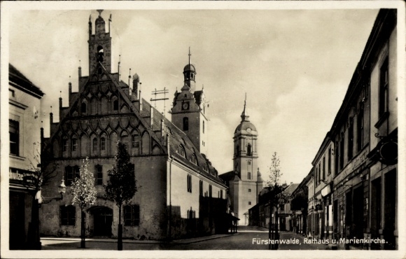 Postcard Fürstenwalde an der Spree, Town Hall and St. Mary's Church