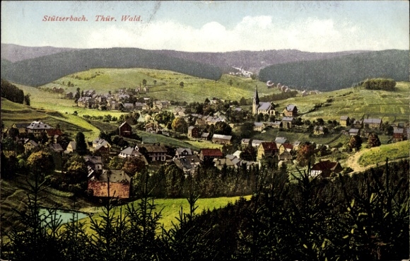 Postcard Stützerbach Ilmenau Thuringian Forest, total view of the village, mountains
