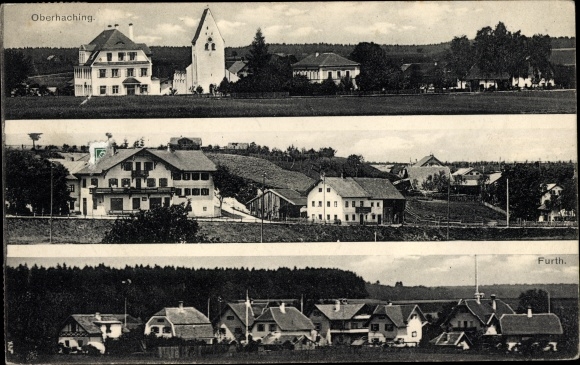 Postcard Oberhaching Oberbayern, view of the town, houses, church