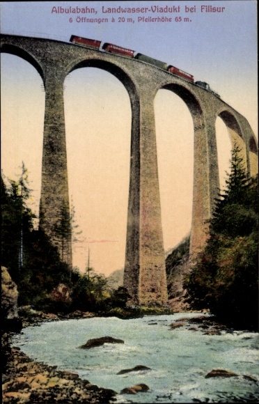 Postcard Bergün Bravuogn Filisur Canton of Graubünden, Albula Railway, Landwasser Viaduct
