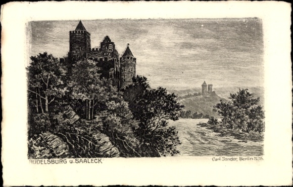 Ak Saaleck Bad Kösen Naumburg an der Saale,  Burg, Flusslandschaft, Carl Jander