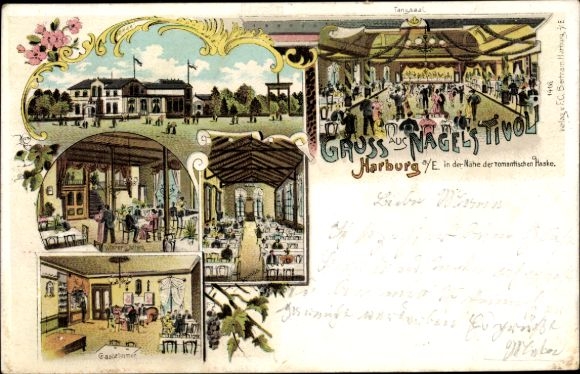 Litho Hamburg Harburg, Etablissement Nagel's Tivoli, Innenansicht