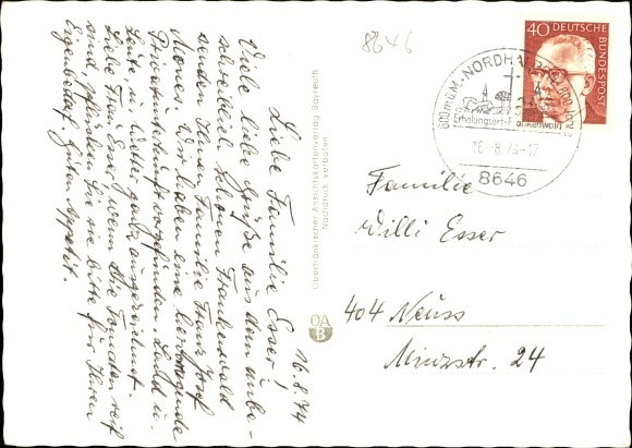 Postcard Nordhalben in the Franconian Forest, general view, church