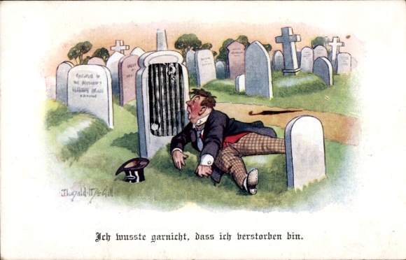 Artist Postcard McGill, D., Man in the Cemetery, I didn't know I was dead