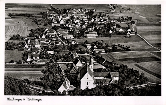 Postcard Maihingen in Swabia, aerial photograph