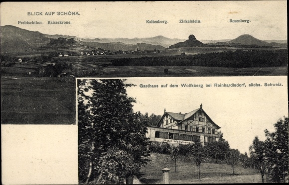 Ak Reinhardtsdorf Schöna, Prebischtor, herberg, Wolfsberg, Rosenberg, Kaltenberg