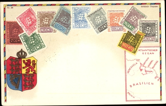 Stamps Coat of Arms Chromo-Litho British Guiana British Guiana Map Cents