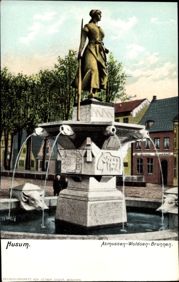 Ak Husum in Nordfriesland, Asmussen Woldsen Brunnen