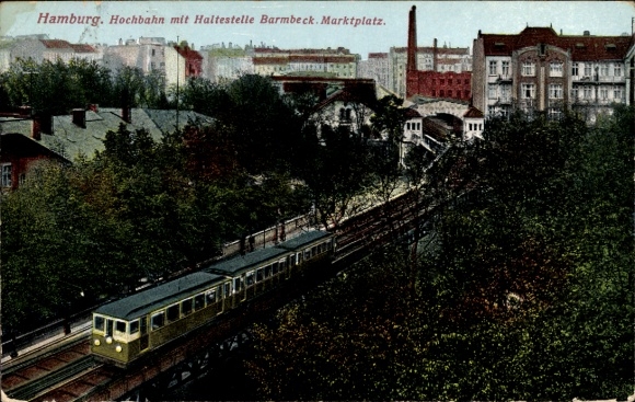 PC Hamburg Nord Barmbek, elevated train, stop, market square
