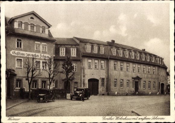Ak Weimar in Thüringen, Goethes Wohnhaus mit weißem Schwan