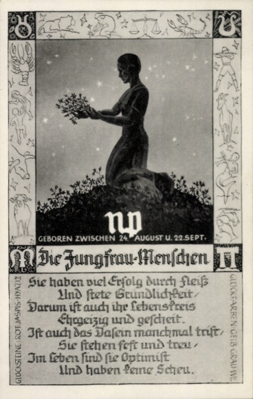 Postcard Zodiac sign Virgo, 24 August to 22 September