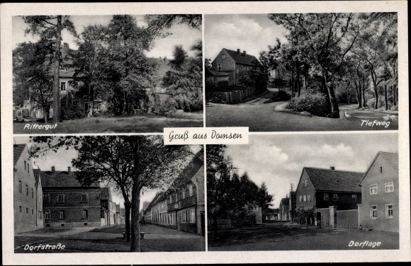Ak Wüstung Domsen bij Hohenmölsen in Saksen-Anhalt, landhuis, lage weg, dorpsligging, dorpsstraat