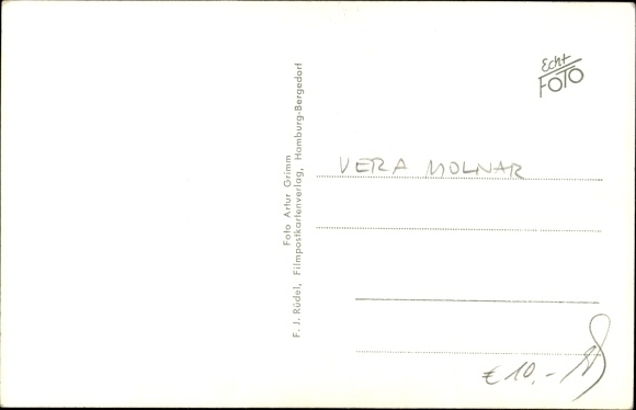 Photo Postcard actress Vera Molnar, portrait, autograph, glass, drink, straw