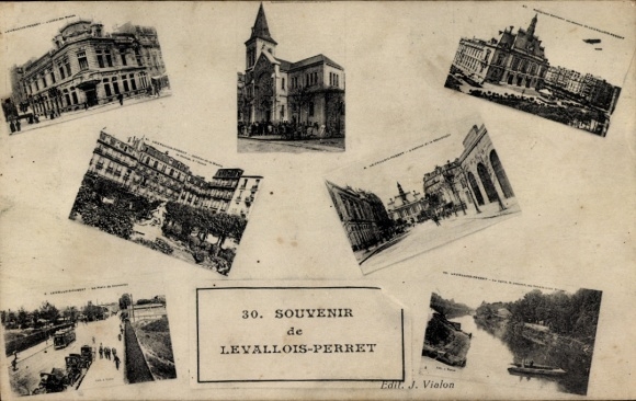 Ak Levallois Perret Hauts de Seine, Stadtansichten, Kirche, Fluß, Gebäude