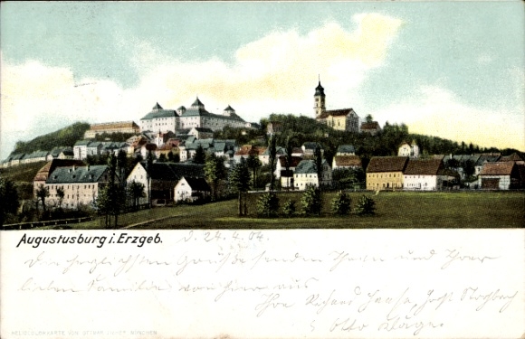 Ak Augustusburg im Erzgebirge, Blick auf die Stadt, Kirche, Schloss