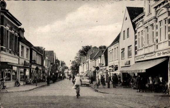 Postcard Aurich in Ostfriesland, Norderstraße, shops, fruit vegetables
