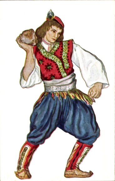 Artist Postcard Knin Croatia, Man in Dalmatian folk costume