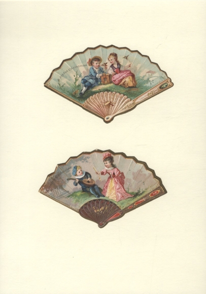 2 wafer fans with children and Christmas greetings, size approx. 8 x 13 cm each