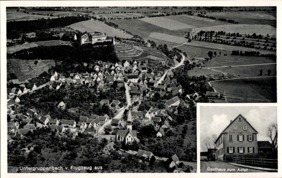 Postcard Untergruppenbach in Württemberg, aerial view of Untergruppenbach, Gasthaus zum Adler