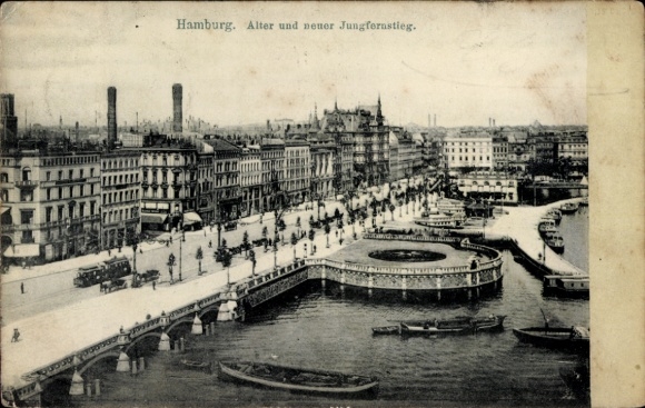 Postcard Hamburg Mitte Neustadt, Dammtor, Old and New Jungfernstieg, street view, water, boats