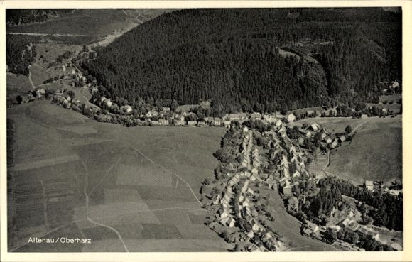 Postcard Altenau Clausthal Zellerfeld in the Upper Harz, aerial view of Altenau/Oberharz, forest scenery, residential