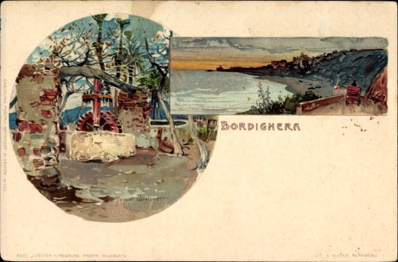 Kunstenaar Litho Wielandt, Manuel, Bordighera Liguria, Ölmühle, Bergstrasse