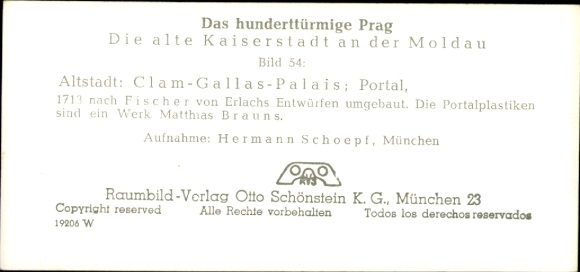 Stereofoniczny obraz przestrzenny zdjęcie Praha Praga, stare miasto, Pałac Clam Gallas, portal
