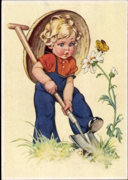 Artist PC Lungershausen, Ilse Wende, boy with spade, butterfly
