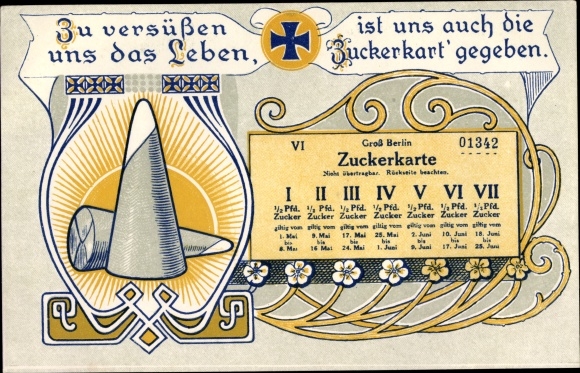 PC sugar card, large Berlin, sugar loaves, empire, I. WK