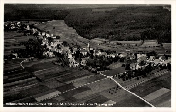 Postcard Simmersfeld in the Black Forest, aerial photograph of the mountain health resort, Black Forest, picture from the aircraft