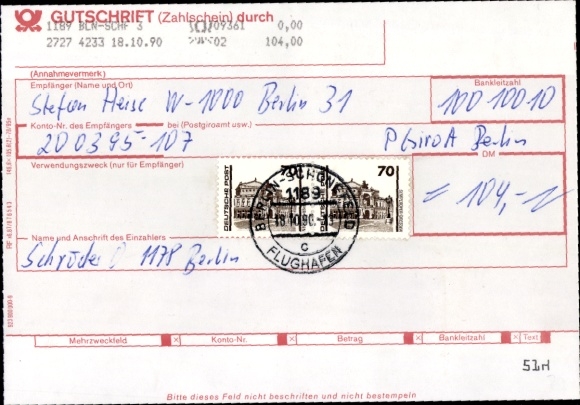 Michel nr 3348 (2) na nocie kredytowej, potwierdzeniu płatności