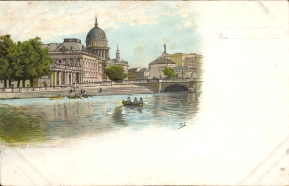 Kunstenaarslitho door Eckenbrecher, T., Potsdam, Stadspaleis