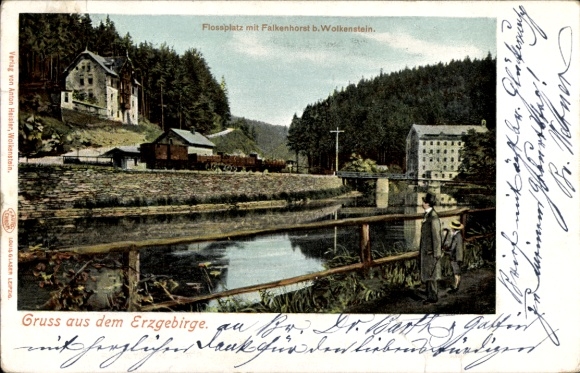 Ak Floßplatz Wolkenstein im Erzgebirge, Flossplatz mit Falkenhorst, Erzgebirge, Verlag von Ant...