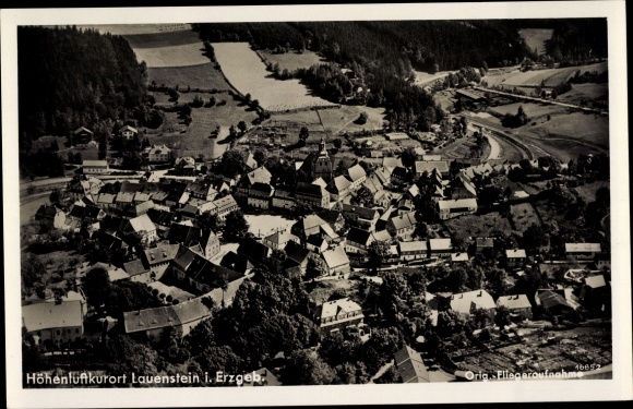 PC Lauenstein Altenberg in the Ore Mountains, total view of the village, aerial photograph