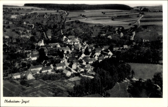 Postcard Olnhausen Jagsthausen an der Jagst Württemberg, aerial photograph