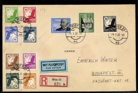 DR Ostmark, Michel No. 529/39x complete on R-airmail cover, from Vienna