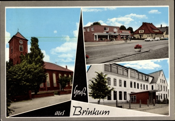 Postcard Brinkum near Bremen Stuhr in Lower Saxony, church, general store