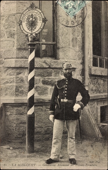 Postcard Col de la Schlucht Vosges, German Gendarme at the Border Post