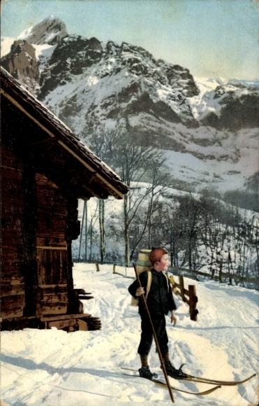 Ak Junger Senn mit Ski