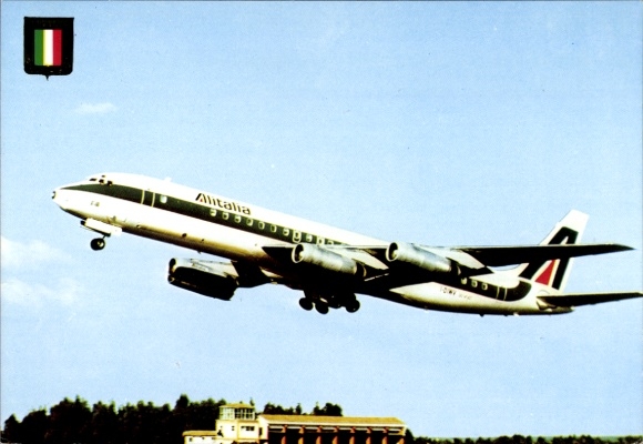 Postcard Italian passenger aircraft Alitalia, McDonnell Douglas DC 8/62