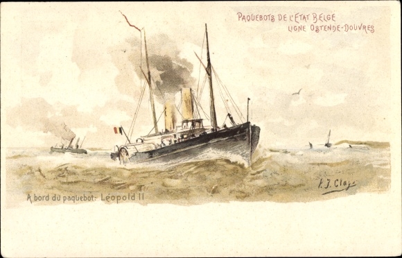 Postal Card Artist Postcard Paquebot Leopold II de l&#39;Etat Belge, Ligne Ostende-Douvres